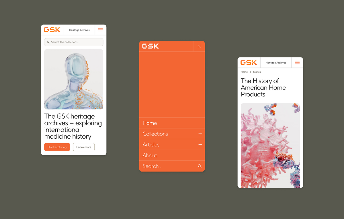 Image showcasing the dynamic design elements of the GSK Heritage archives website, on mobile view.